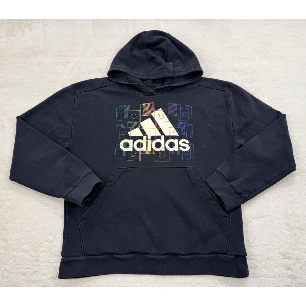Adidas Youth Black Rainbow Block Faces Pullover Hoodie Sweater Size XL (18/20)